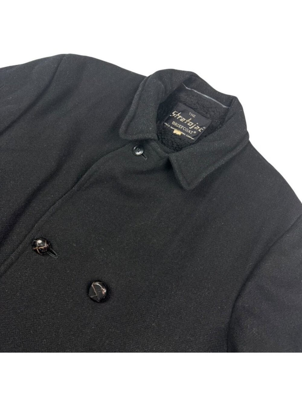 VTG Stratojac Briefcoat Men’s Wool Lined Trench Coat Overcoat Black • 44